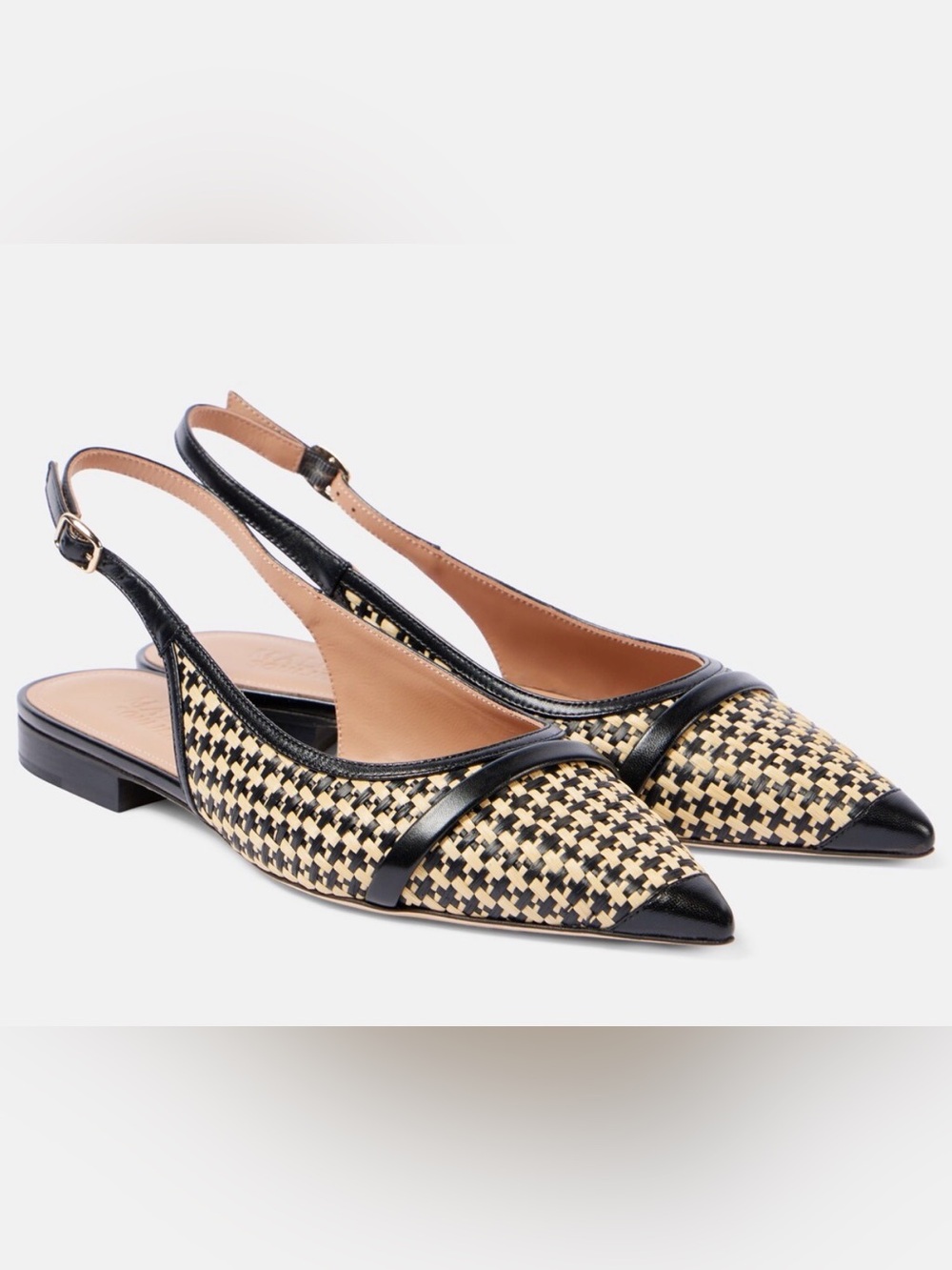 Malone Souliers Jama Bicolor Raffia Slingback Pointed Toe Flats EU 38 / US 8